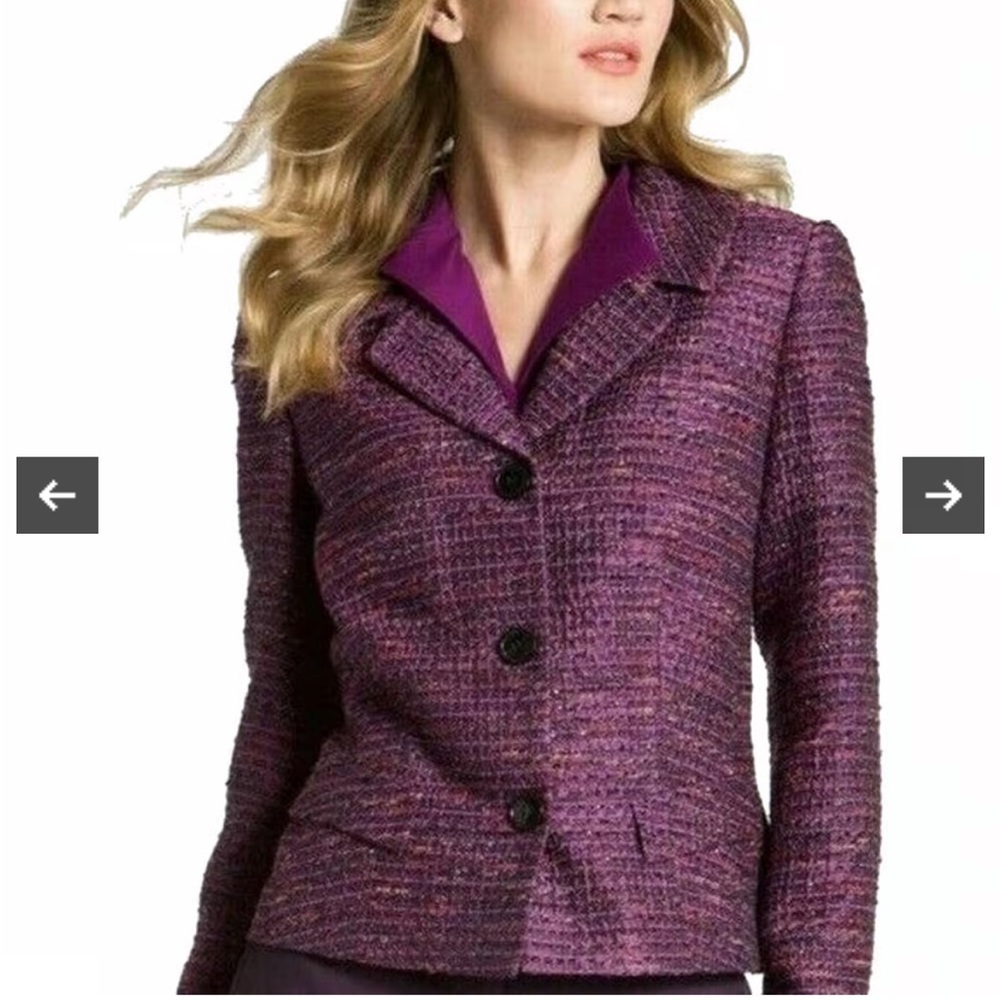 Lafayette 148 Melodic Tweed Wool Blend Jacket Purple 0